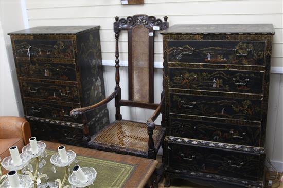A pair of Chinese lacquered tall chests, each fitted five drawers W.69cm